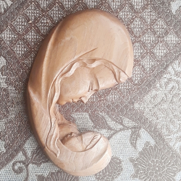 Vintage Hand Carved Adalbart Thibault Wooden Plaque Mother & Child - Picture 14 of 14